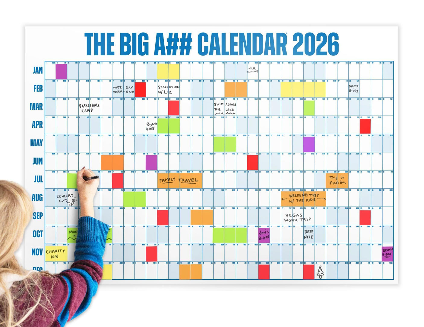 The Big A## Calendar Full-Year Wall Calendar – 2026 Dry-Erase – Includes 1 Marker & 100 Labels – Lightweight, Easy to Hang Yearly Calendar – Year at a Glance – Plan Big Goals & Adventures – Blue