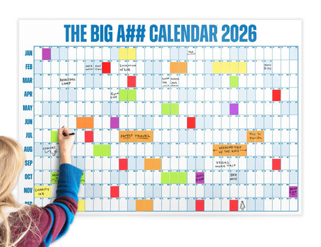 The Big A## Calendar Full-Year Wall Calendar – 2026 Dry-Erase – Includes 1 Marker & 100 Labels – Lightweight, Easy to Hang Yearly Calendar – Year at a Glance – Plan Big Goals & Adventures – Blue
