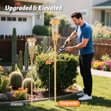 Flickering Flames Solar Powered Lights - Upgraded Solar Torches Waterproof Outdoor Decorative Lighting Auto On/Off, Handmade Bamboo Finish, 2-Pack