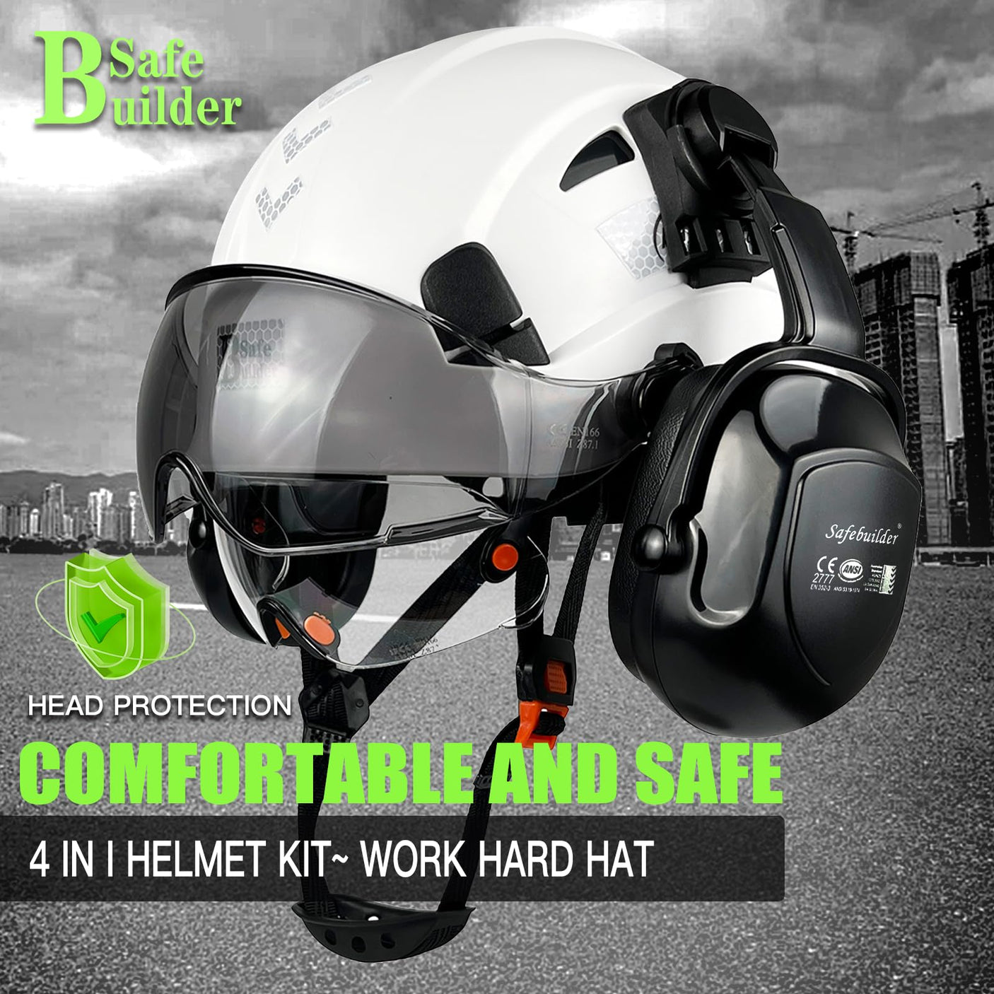 Industrial Safety Helmet with Visor Ear Muffs Hard Hat with Visor Vented Hardhats Construction Work Head Protection ANSI