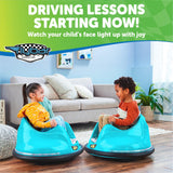 Flybar 6V Blue Glow Bumper Car for Kids – LED Ride-On Toy with 360° Spin, Rechargeable Battery, and Soft Rubber Bumpers – Safe Indoor Fun for Toddlers Ages 1.5+, Up to 66 lbs
