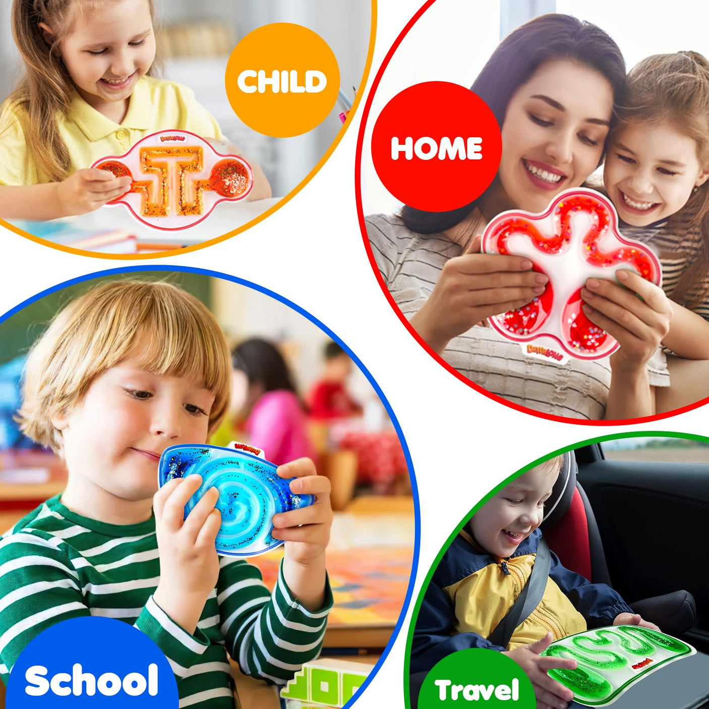 Squishy Sensory Toys for Kids - 4 Pack Fidget Toy Sensory Maze for Autism - Stress Relief Toys for Calm Down - Squeeze Fidget Toy Filled Goo, Glitter, Prizes for Kids Classroom,Classroom Must Haves