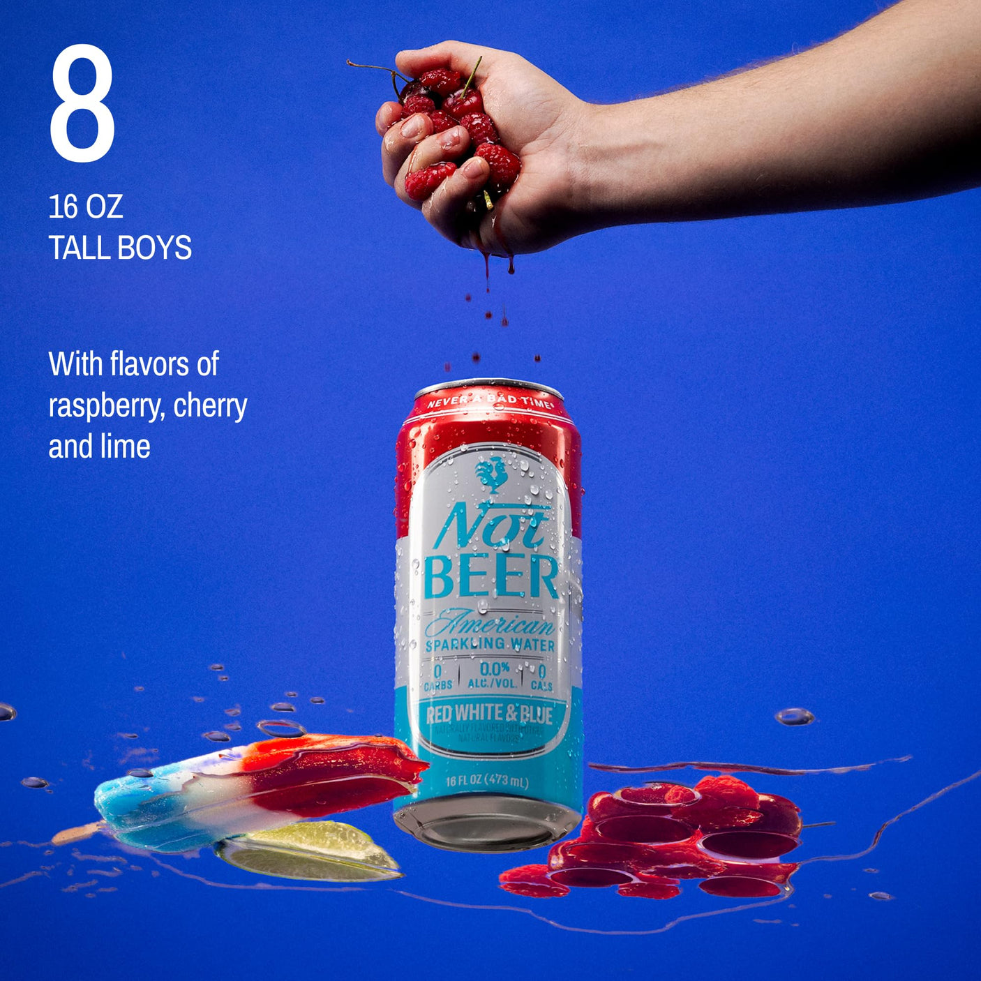 Not Beer American Sparkling Water, Original, 99.9% Pure, Mineral & Electrolyte Blend, Unflavored Carbonated Water, Made in America, Plain Sparkling Water, 16 Oz Tallboy Cans, 8 Pack