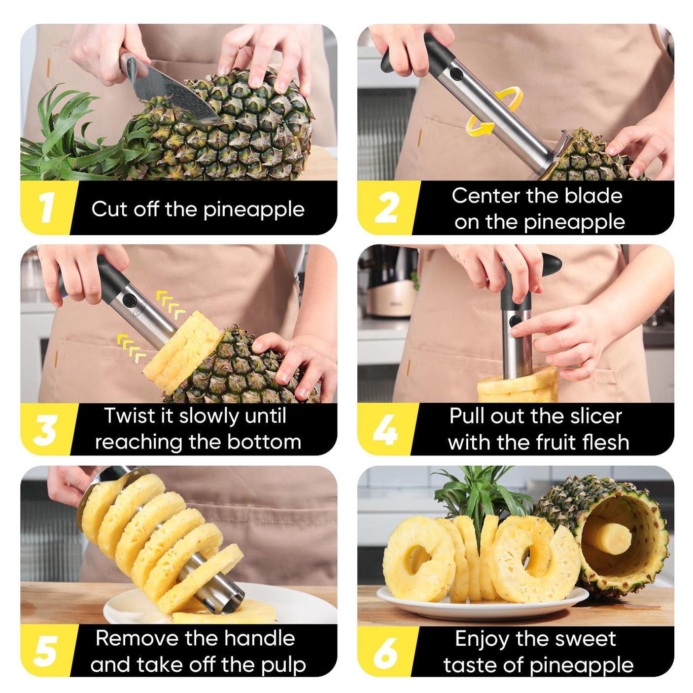 Pineapple Corer, [Upgraded, Reinforced, Thicker Blade] Newness Premium Pineapple Corer Remover (Black)
