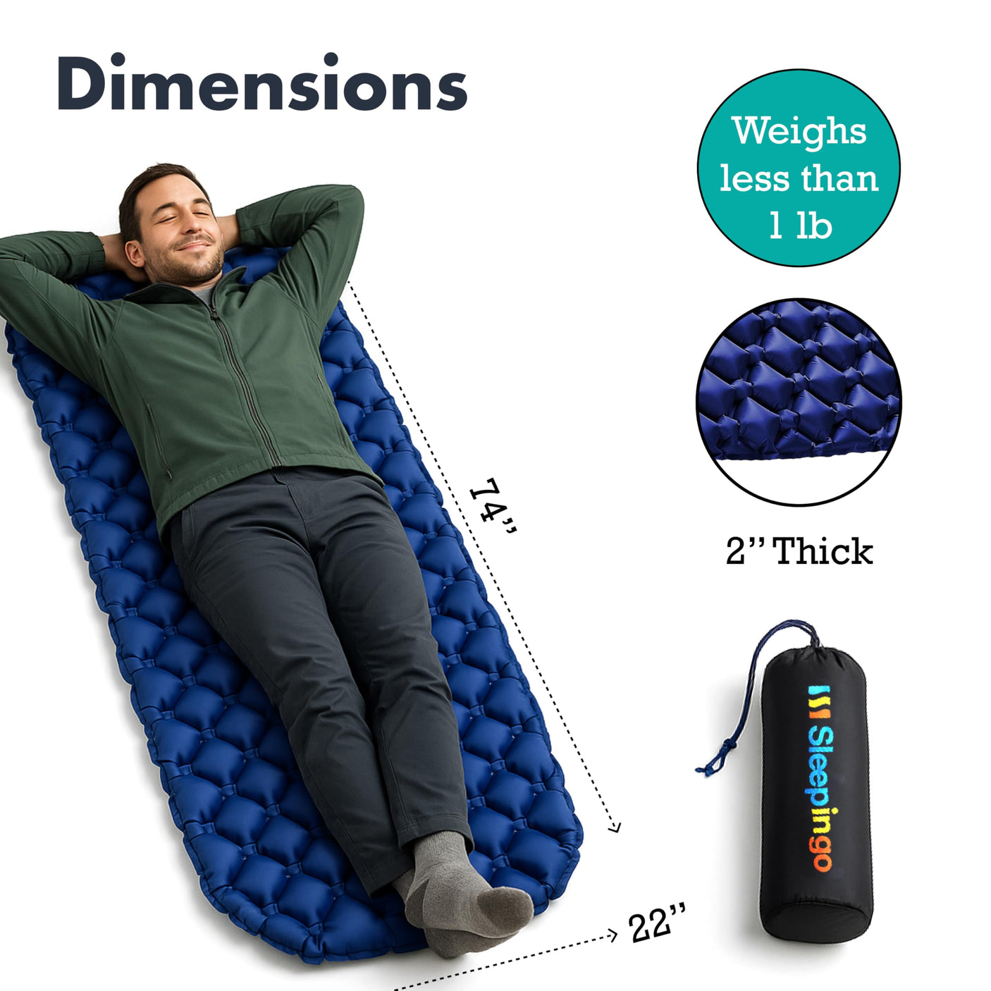 Ultralight Sleeping Mat - Inflatable & Compact Camping Air Mattress for Backpacking, Hiking