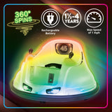 Flybar 6V Blue Glow Bumper Car for Kids – LED Ride-On Toy with 360° Spin, Rechargeable Battery, and Soft Rubber Bumpers – Safe Indoor Fun for Toddlers Ages 1.5+, Up to 66 lbs