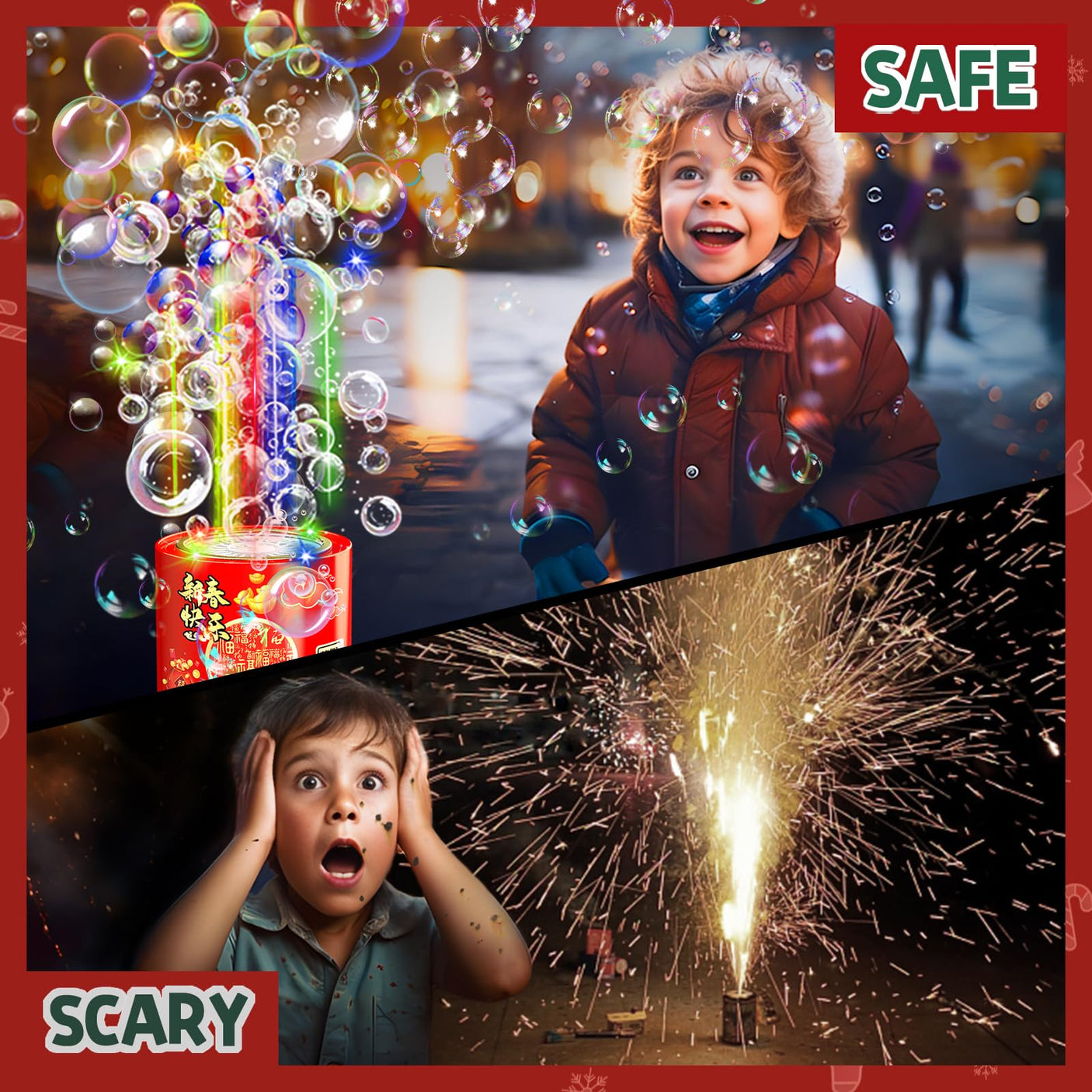 Fireworks Bubble Machine (13 Holes) with Dazzling RGB LED Lights, Automatic Sparklers Blower Toys, Portable Bubble Maker for Kids Party Wedding Christmas Chinese New Year, Birthday Balloons Decoration