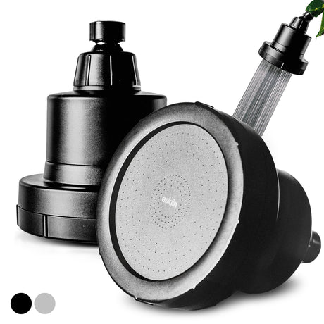 Filtered Showerhead - Best Shower Head With Filters For Healthy Hair & Skin - High Pressure Water Softener For Hard Water - Reduce Dandruff, Protect Colored Hair, And Soothe Dry Skin (Black)