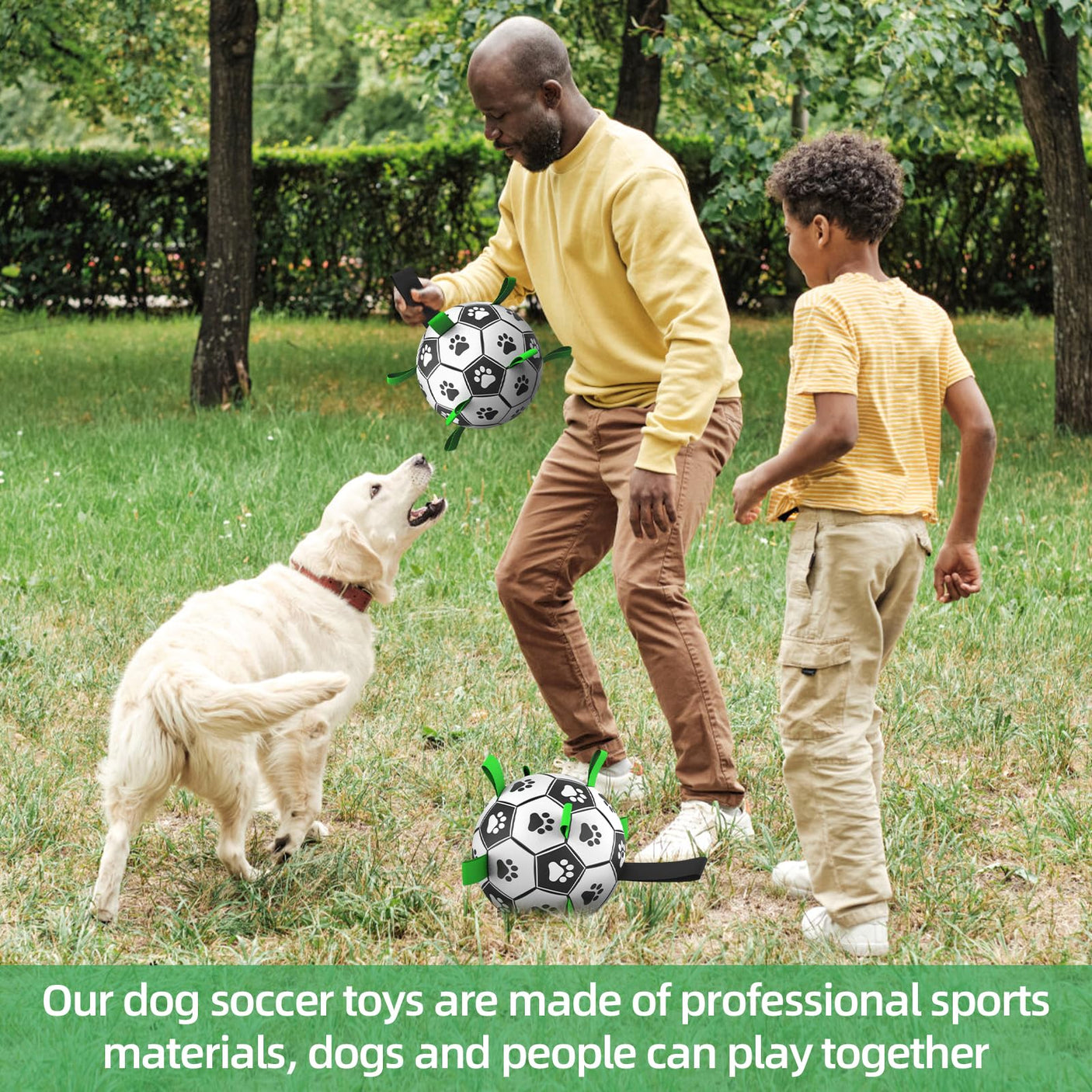 QDAN Premium Dog Toys Balls, Dog Soccer Ball with Straps, Dog Birthday Gifts, Herding Ball, Durable Balls for Small Medium Pet, Puppy Outdoor Toy, Pet Training Soccer Ball, World Cup Soccer (6 Inch)