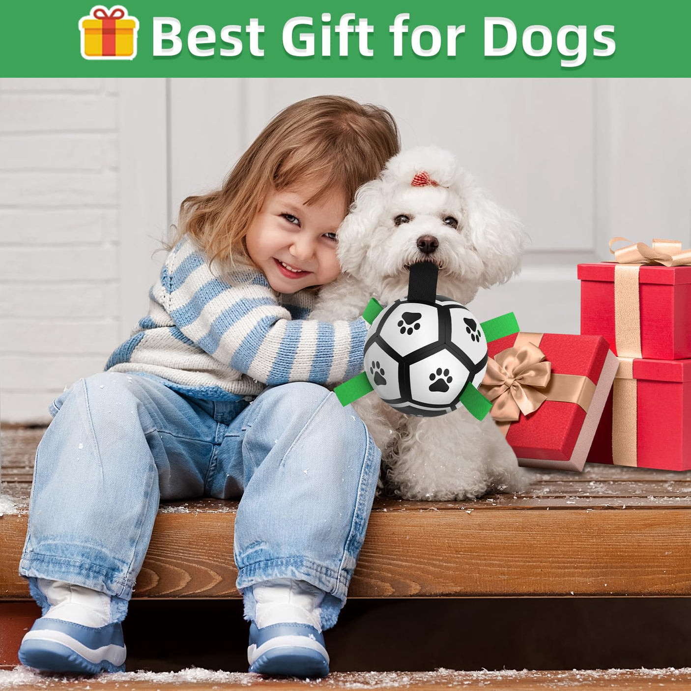 QDAN Premium Dog Toys Balls, Dog Soccer Ball with Straps, Dog Birthday Gifts, Herding Ball, Durable Balls for Small Medium Pet, Puppy Outdoor Toy, Pet Training Soccer Ball, World Cup Soccer (6 Inch)