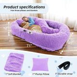 Human Dog Bed, Large Dog Beds for Humans Size Fits You and Pets, Washable Faux Fur Orthopedic Human Pet Bed for People Doze Off, Napping, Present Pillow, Blanket, Strap - Khaki
