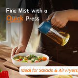 TrendPlain 16oz/470ml Glass Olive Oil Sprayer for Cooking - 2 in 1 Olive Oil Dispenser for Kitchen Gadgets, Air Fryer, Salad, and BBQ - Navy