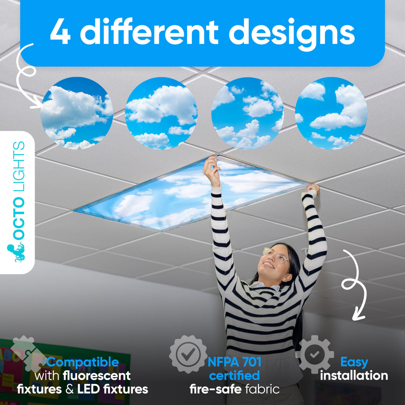 Magnetic Fluorescent Light Covers for Ceiling Lights - Astronomy Cover for Fluorescent & LED Fixture - Must Haves for Teacher Supplies - Classroom, Home, Office Decor - Shield Overhead Lighting