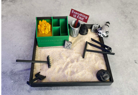 Munnygrubbers - Dumpster Fire Zen Garden - Made in USA - Large 7" x 7" - Fine Sand Included - Desk Accessory Box Garden - Funny Novelty Gift - Fidget Stress Relief