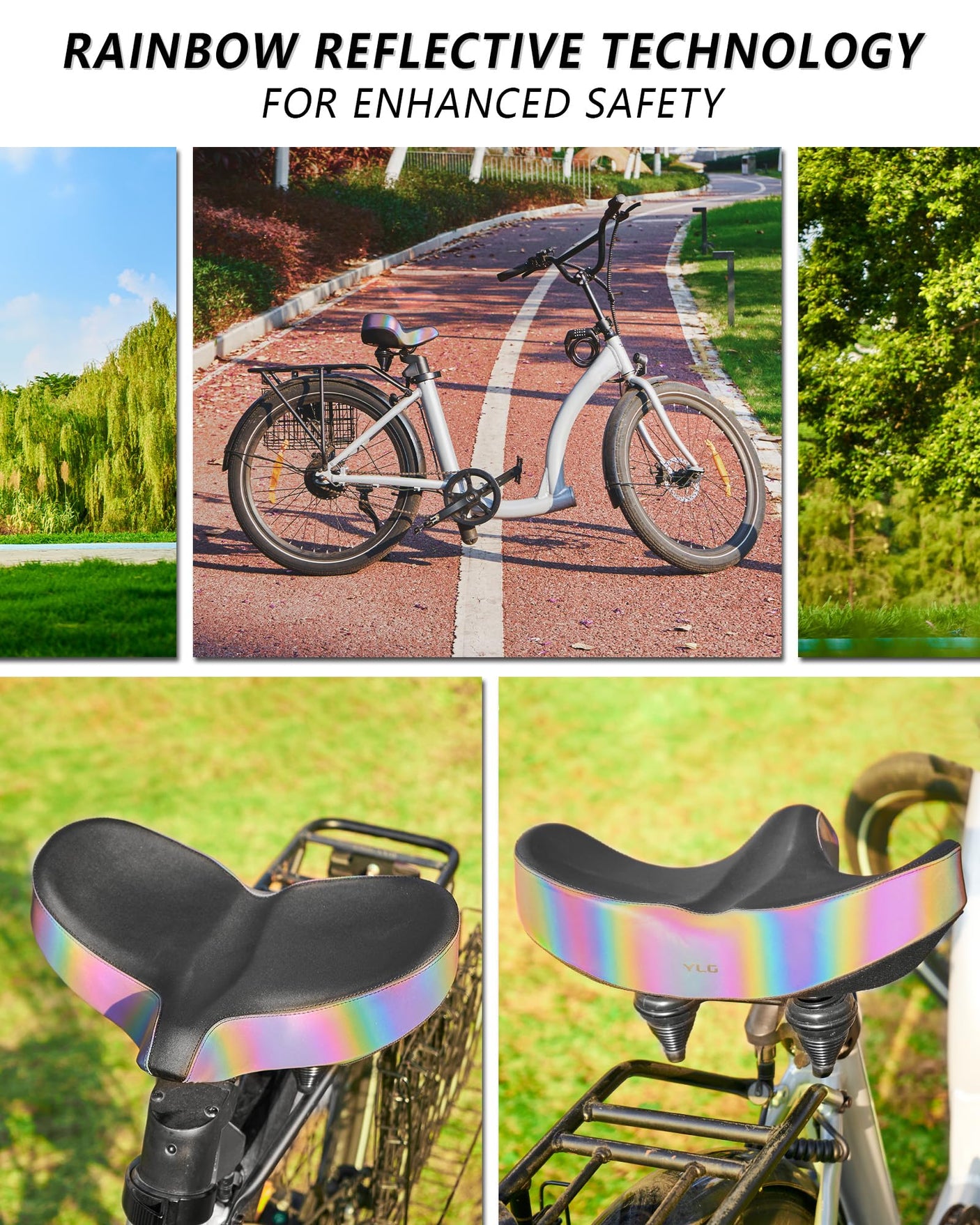 YLG Oversized Comfort Bike Seat Comfortable Replacement Bike Saddle Memory Foam Soft Bike Saddle Waterproof Universal Fit Bicycle Seat for Women Men