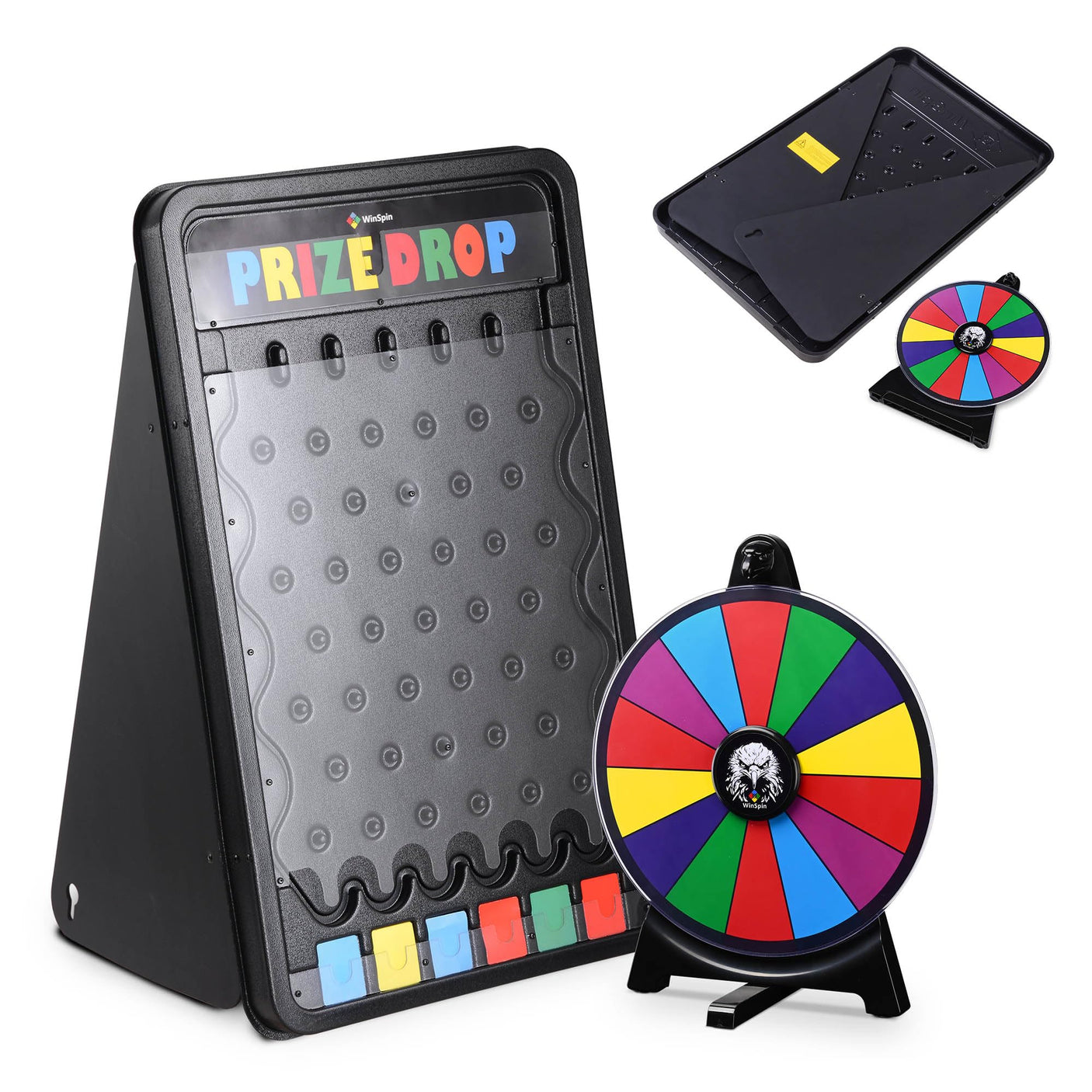 WinSpin 30" Prize Drop Board Foldable Stand Disk Drop Board Game Customizable 6 Slots with 10 Pucks for Carnival Tradeshow Party, (19"x30")