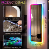 LVSOMT LED RGB Full Length Mirror, Full Body Mirror with Lights, Wall Mounted Lighted Mirror, Over The Door Hanging Mirror, 14 LED Light + Dimmable Brightness + Adjustable Speed, 47" x 16"