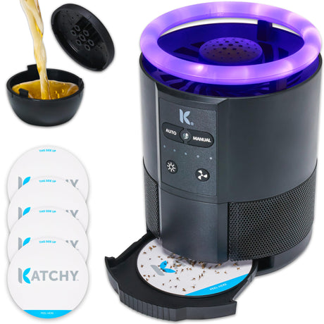 Katchy Indoor Insect Trap - Catcher & Killer for Mosquitos, Gnats, Moths, Fruit Flies - Non-Zapper Traps for Inside Your Home - Catch Insects Indoors with Suction, Bug Light & Sticky Glue (Black)