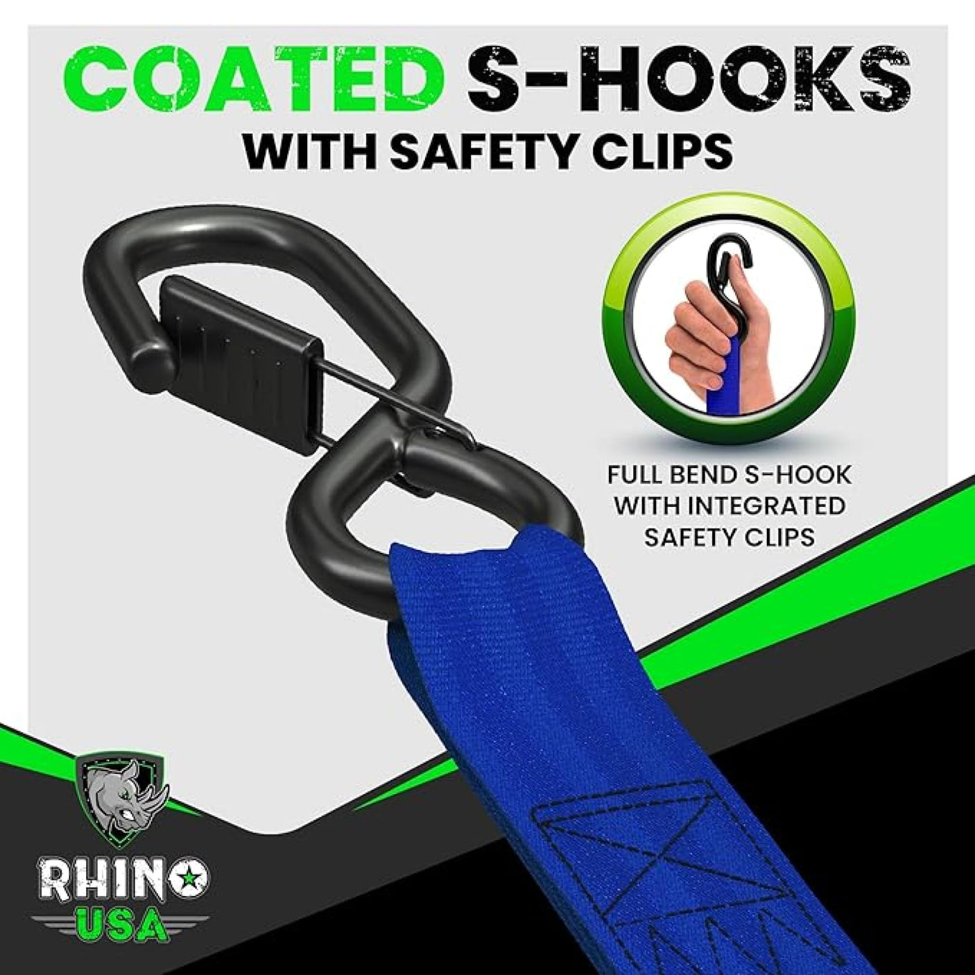 Rhino USA Retractable Ratchet Straps (4-Pack) - 1 Inch x 10 Feet (1,209lb Break Strength) - Heavy Duty Auto Self Retracting Tie Down Straps for Truck, Cargo Trailer, Motorcycle, Rad & More - Green