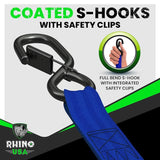 Rhino USA Retractable Ratchet Straps (4-Pack) - 1 Inch x 10 Feet (1,209lb Break Strength) - Heavy Duty Auto Self Retracting Tie Down Straps for Truck, Cargo Trailer, Motorcycle, Rad & More - Green