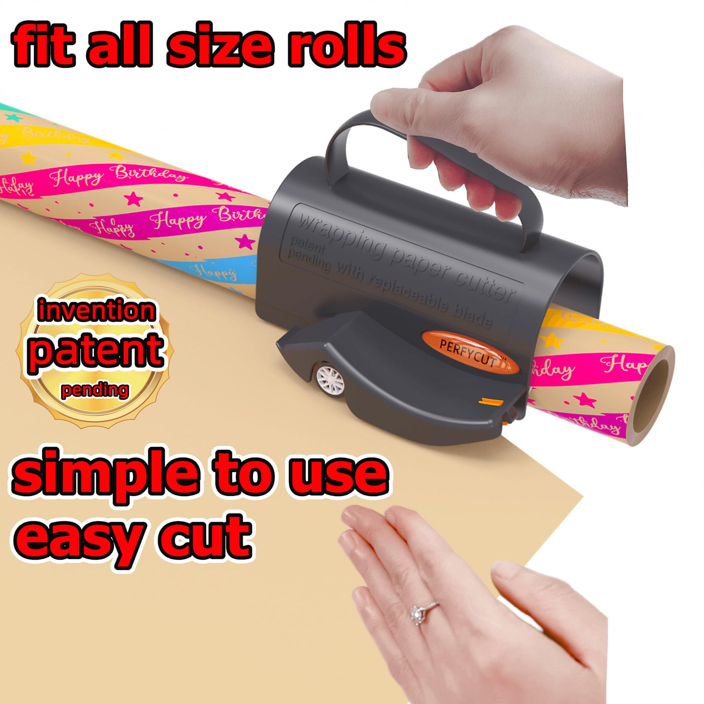 Wrapping Paper Cutter with 3 Replaceable Blade Sets for Birthday Paper Gift Wrapping Paper Roll Cutter and Christmas Wrapping Paper Cutter Tool Tube Holder Slidding Slicing.