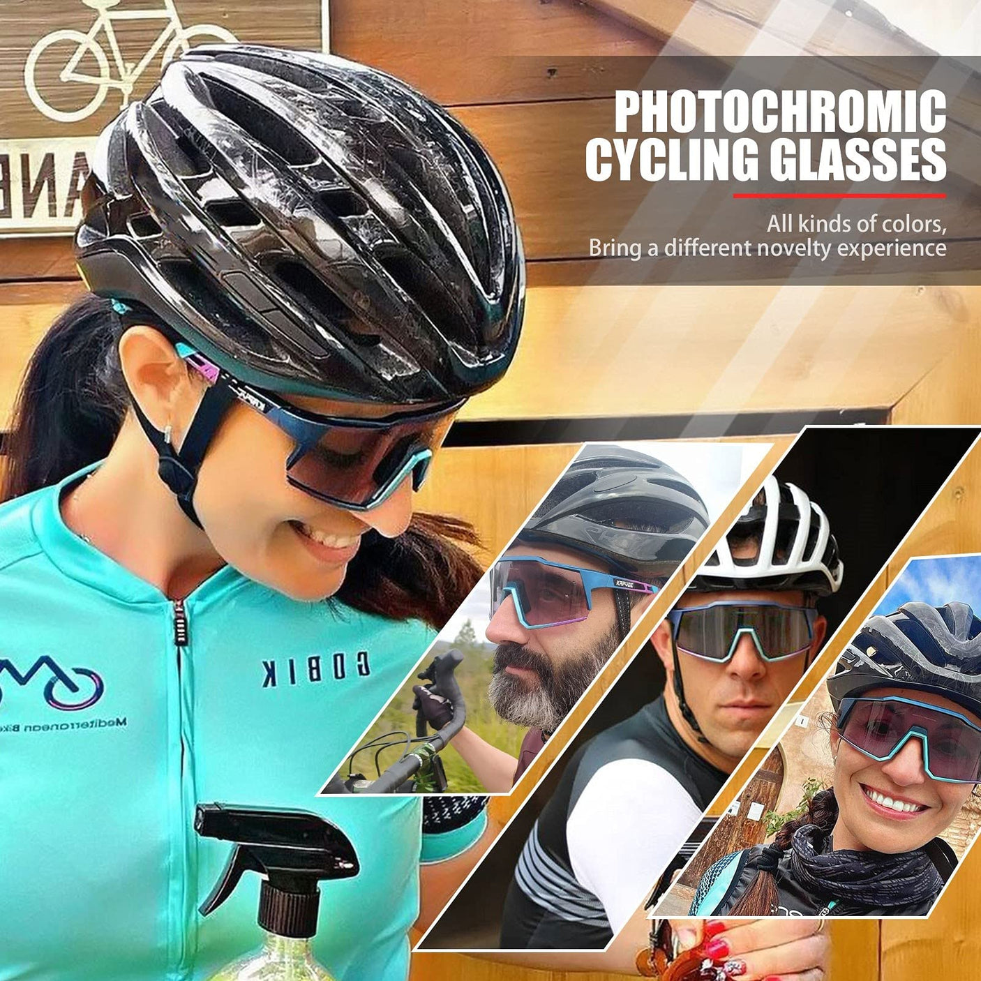 KAPVOE Photochromic Cycling Glasses MTB Clear Mountain Bike Transition Bicycle Sunglasses for Men Women - K9022