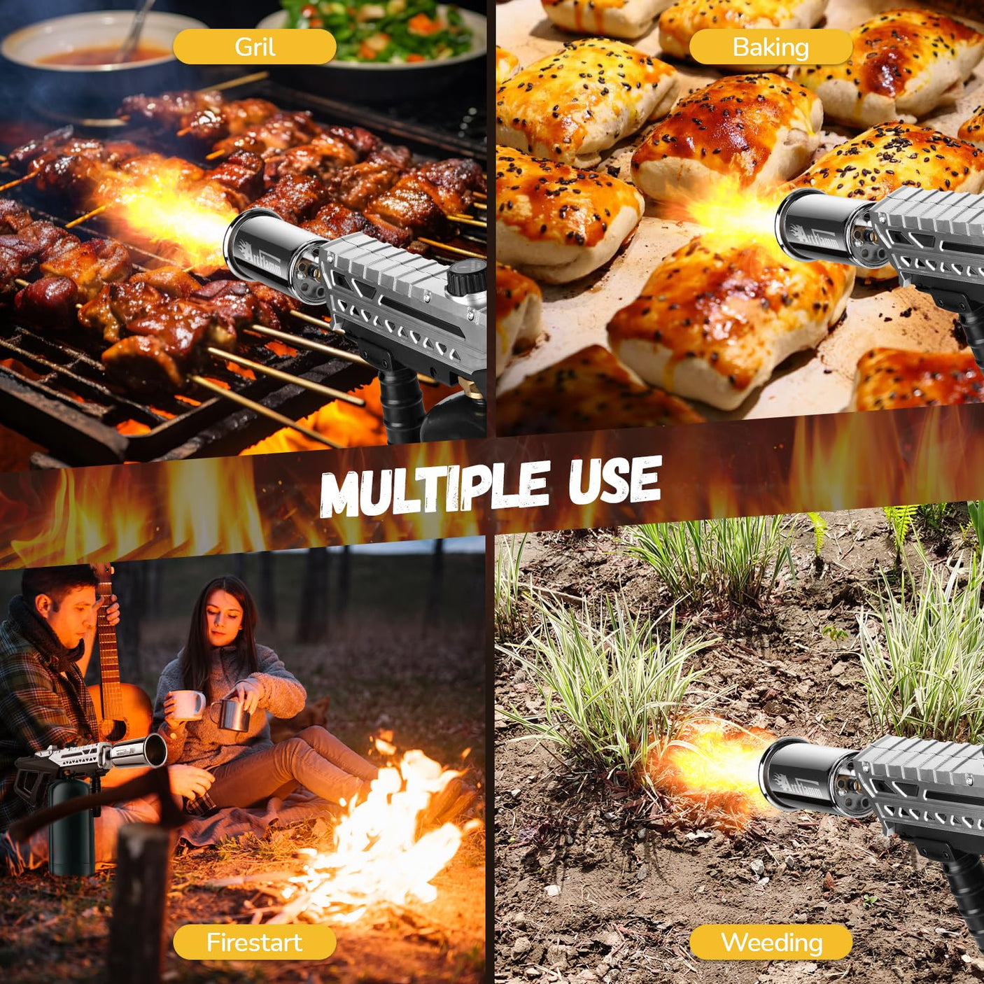 Powerful Grill Torch Gun | Propane Torch Gun, Adjustable Flamethrower | Blowtorch for BBQ, Camping, Charcoal Lighter & Fire Starter, 800,000BTU
