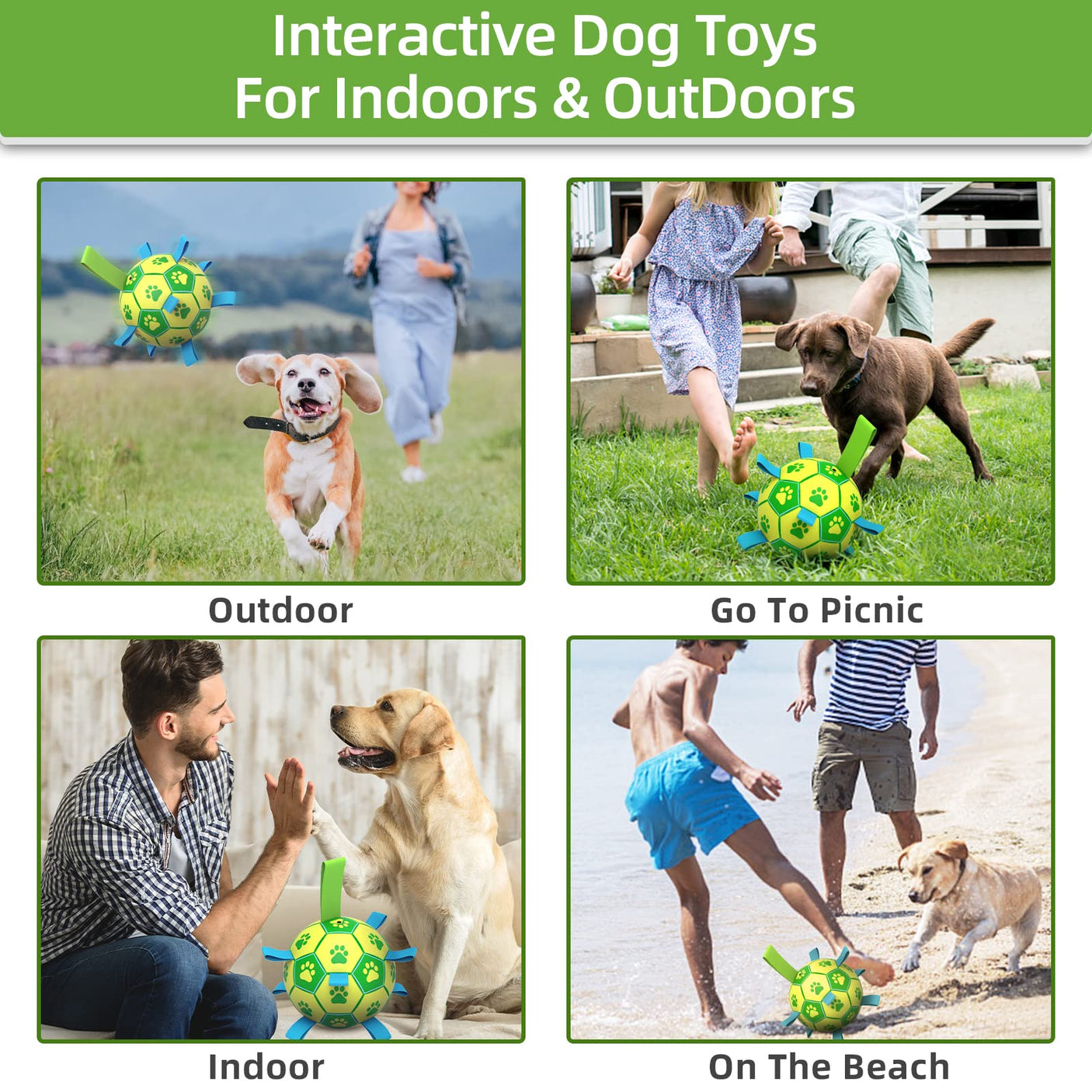 QDAN Premium Dog Toys Balls, Dog Soccer Ball with Straps, Dog Birthday Gifts, Herding Ball, Durable Balls for Small Medium Pet, Puppy Outdoor Toy, Pet Training Soccer Ball, World Cup Soccer (6 Inch)