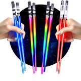 LIGHTSABER CHOPSTICKS LIGHT UP STAR WARS LED Glowing Light Saber Chop Sticks REUSABLE Sushi Lightup Sabers Bright LEDs - 8 Color Modes - 2 Pairs