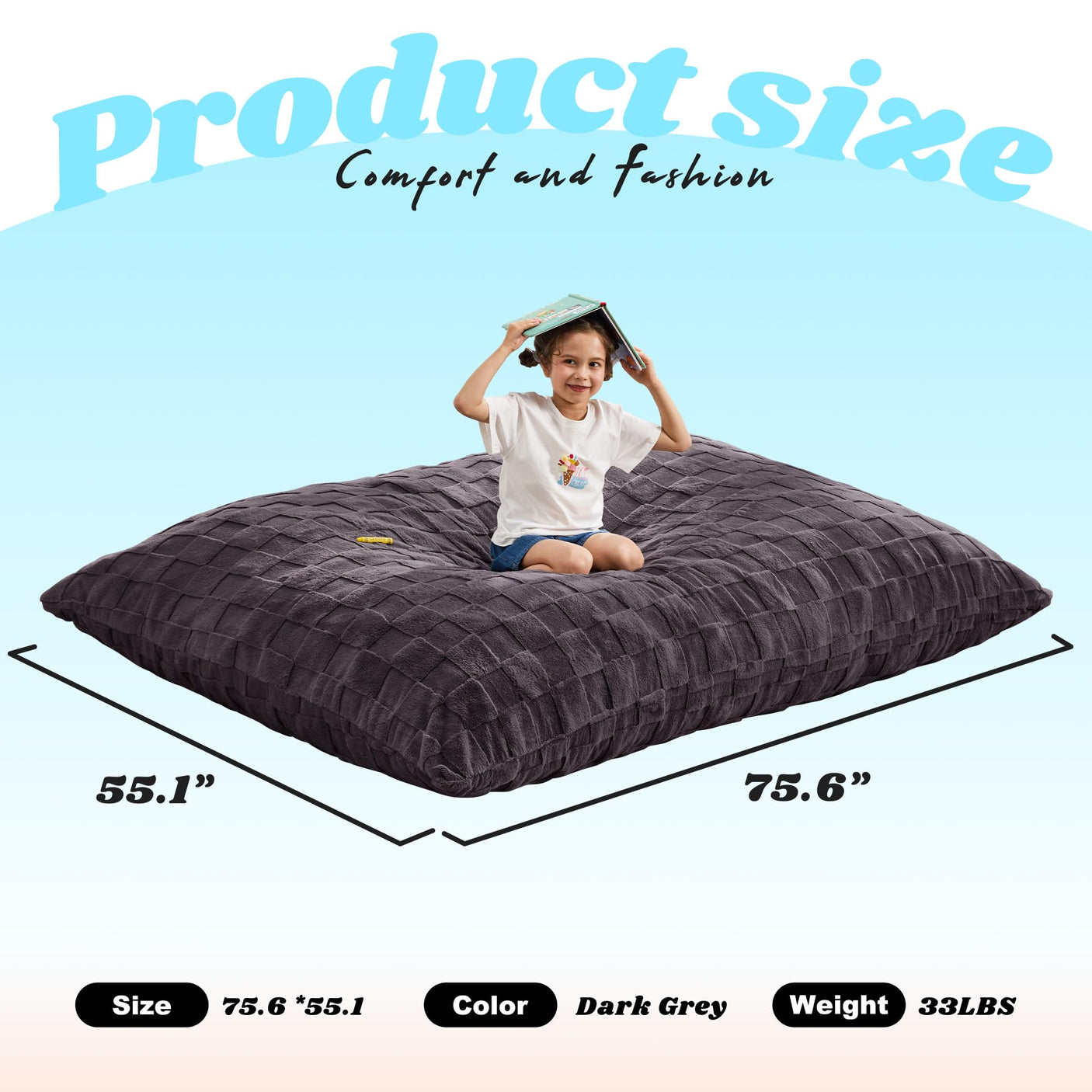 Hobestluk 3 in 1 Bean Bag Chair Giant Bean Bag Chairs Convertible Bean Bag Floor Cushion with Machine Washable Cover, Beanbag Chairs for Adult (Dark Grey)