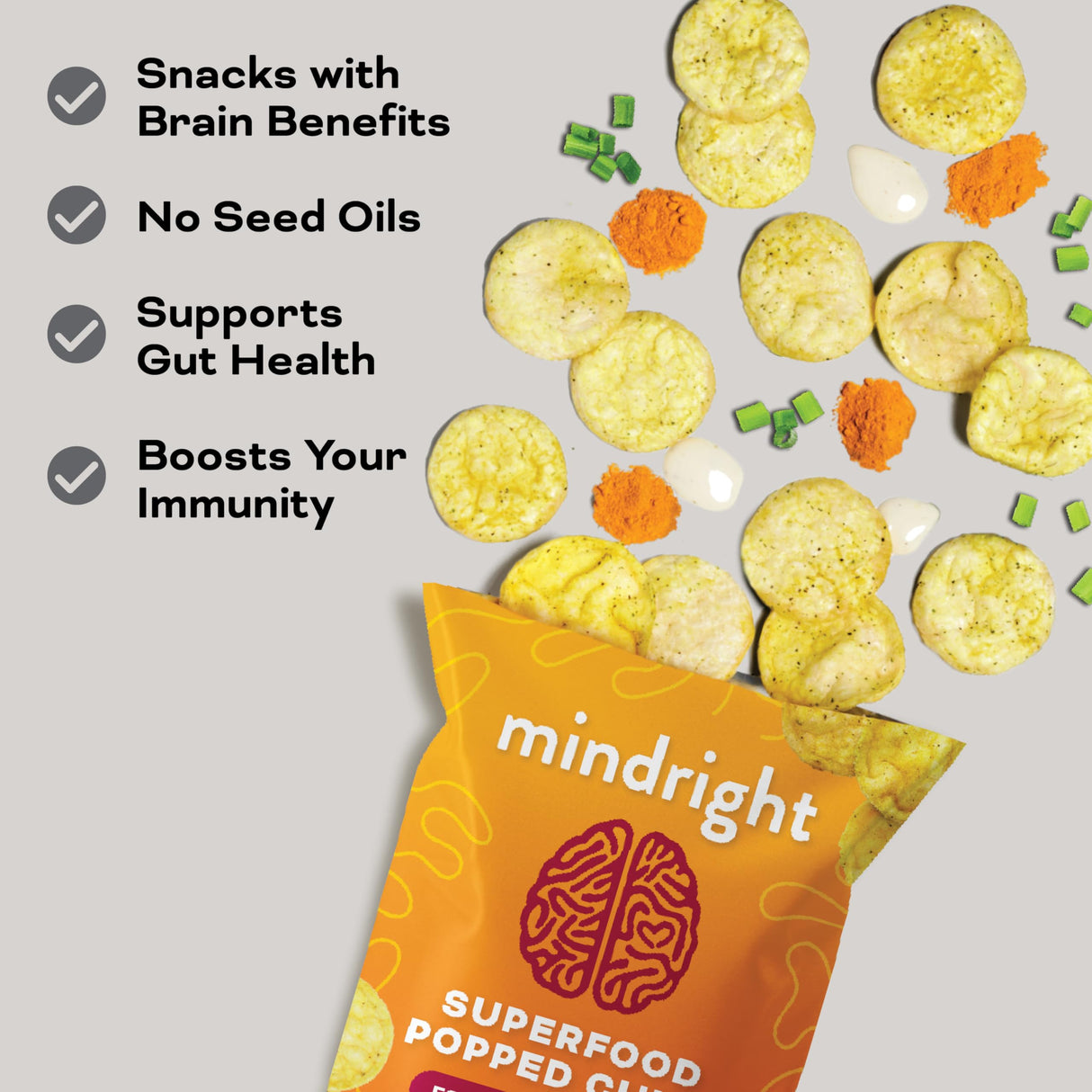 MINDRIGHT Superfood Vegan Nootropic Snack Popped Veggie Chips Variety Pack - Gluten Free Non-Gmo Grain Free - Brain Food Healthy Chips To Help Enhance Mood, Energy & Focus (4oz, 4 Pack)