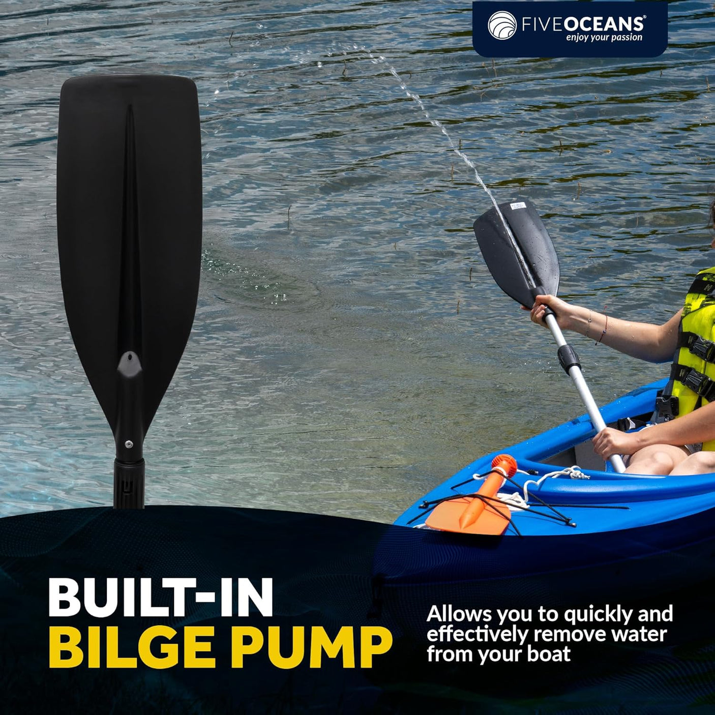 Five Oceans Canoe Paddle - Telescopic Paddle and Hook with Bilge Pump Function, Boat Paddle for Boats - Telescoping from 4.25 Ft. (51-inch) to 5.5 Ft. (66-inch) - FO4718