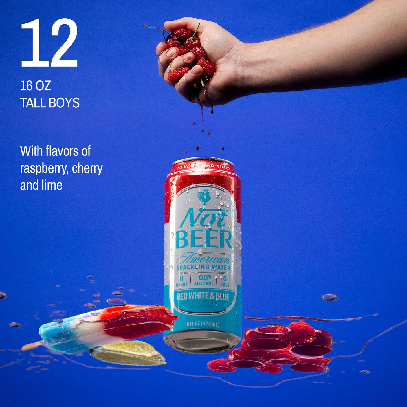 Not Beer American Sparkling Water, Original, 99.9% Pure, Mineral & Electrolyte Blend, Unflavored Carbonated Water, Made in America, Plain Sparkling Water, 16 Oz Tallboy Cans, 8 Pack