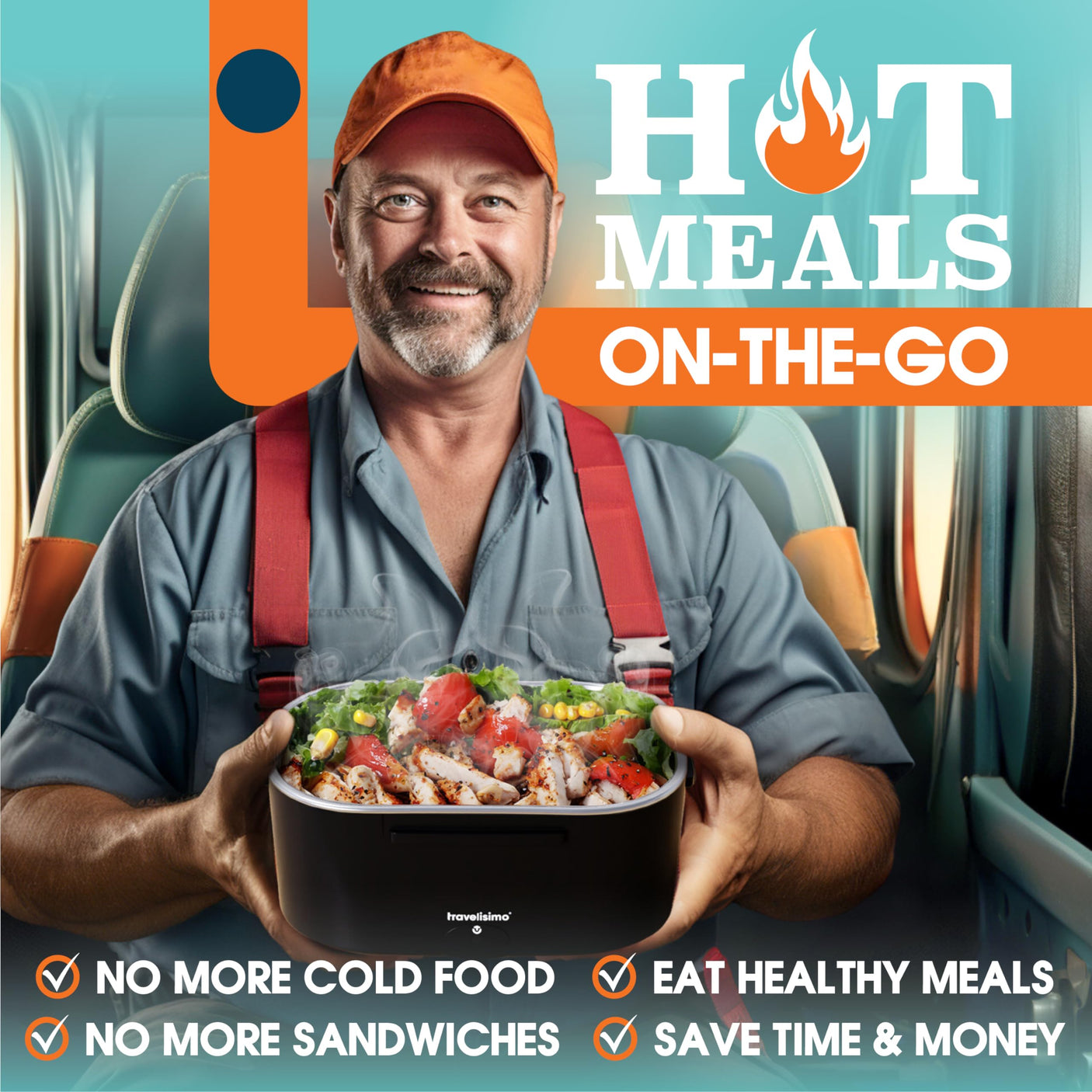 TRAVELISIMO Electric Lunch Box for Adults 80W Heated Lunch Box For Men 1.5L Stainless Steel Portable Food Warmer, 12/24/110V Electric Food Warmers for Travel & Work, Loncheras Para Hombres de Trabajo