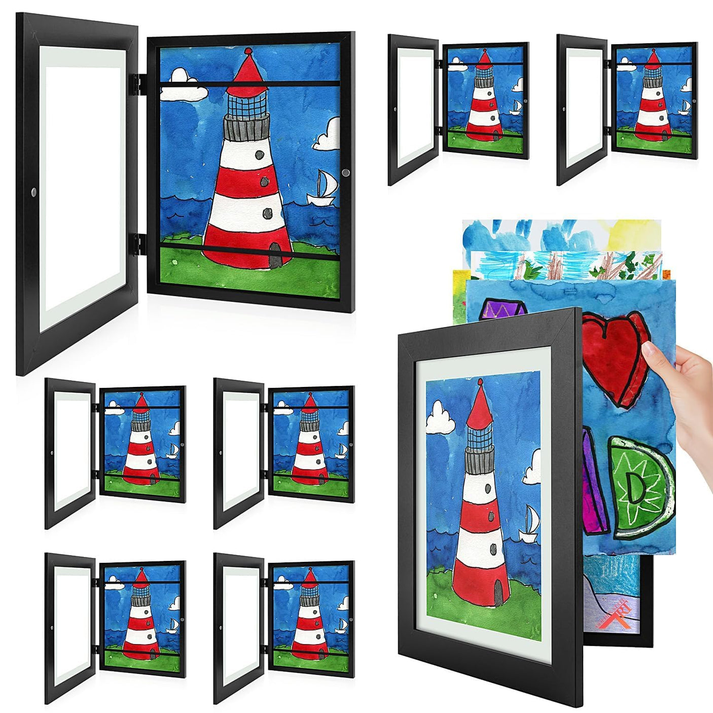 Golden State Art, 10x12.5 Kids Art Frames, Front-Opening Picture Frame Great for Kids Drawings, Artworks, Children Art Projects, Schoolwork, Home or Office (Walnut Set of 2)