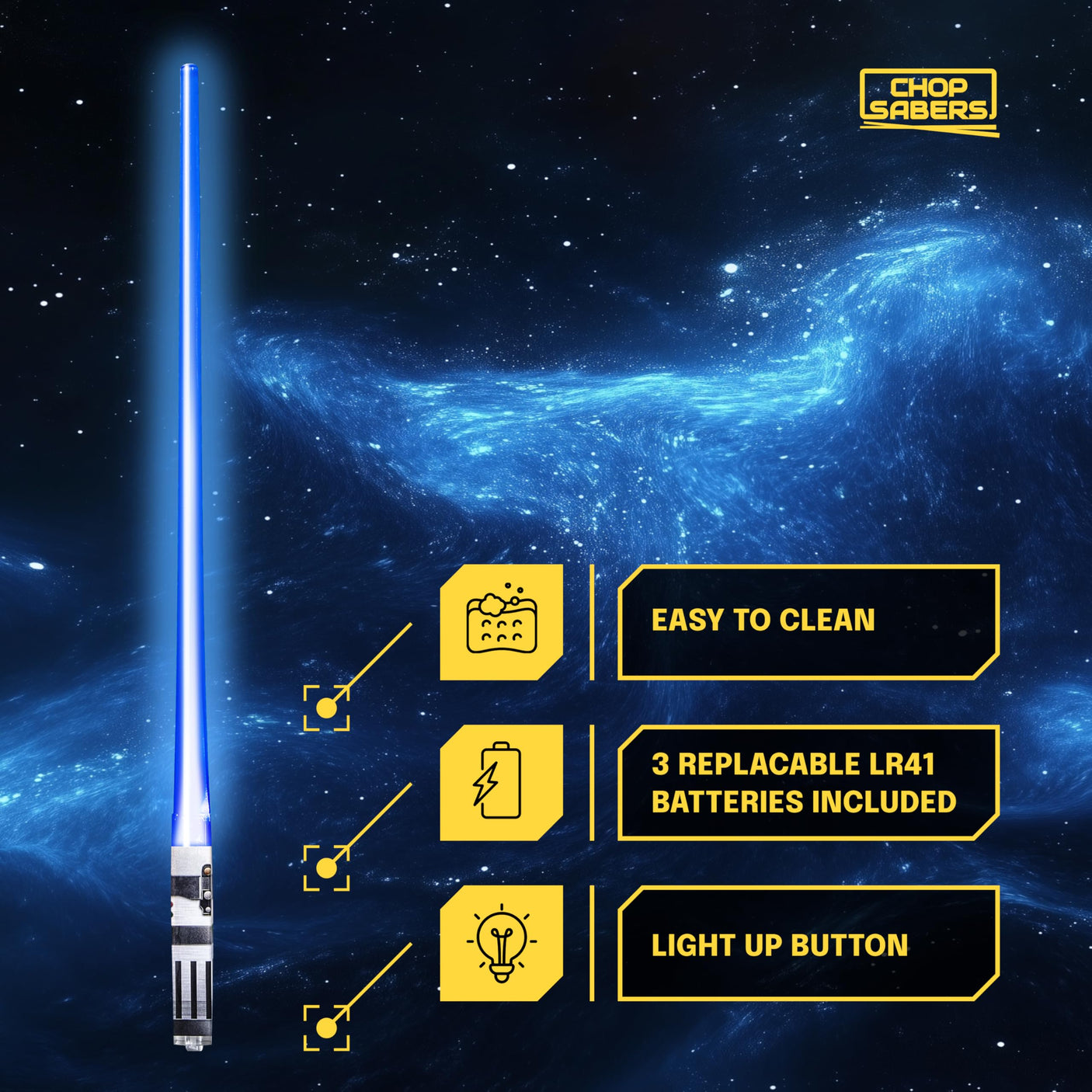 LIGHTSABER CHOPSTICKS LIGHT UP STAR WARS LED Glowing Light Saber Chop Sticks REUSABLE Sushi Lightup Sabers Bright LEDs - 8 Color Modes - 2 Pairs