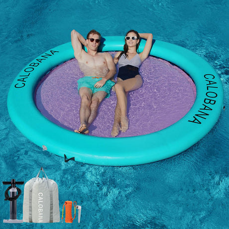 Round Floating Ring Inflatable Water Hammock Heavy Duty River Floats Lake Raft for Adults Tanning Pool Lounger Float Island Platform Pad Mat for Party