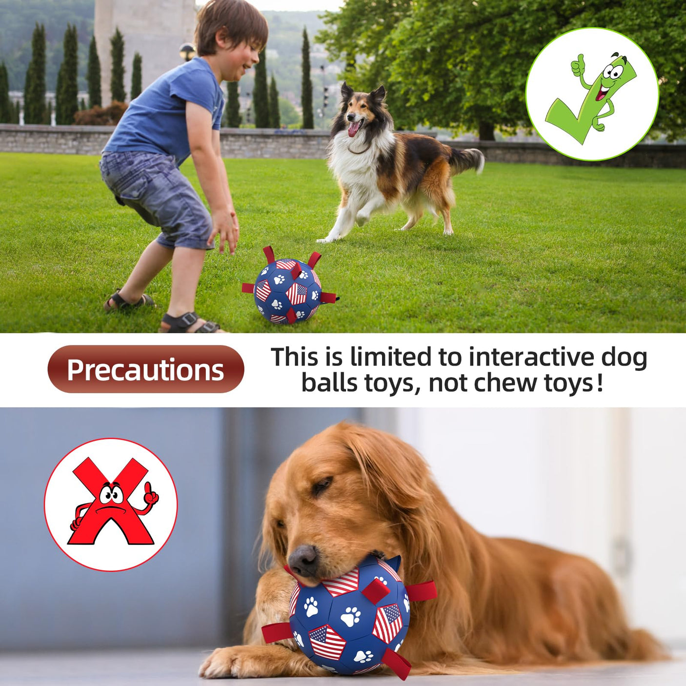 QDAN Premium Dog Toys Balls, Dog Soccer Ball with Straps, Dog Birthday Gifts, Herding Ball, Durable Balls for Small Medium Pet, Puppy Outdoor Toy, Pet Training Soccer Ball, World Cup Soccer (6 Inch)