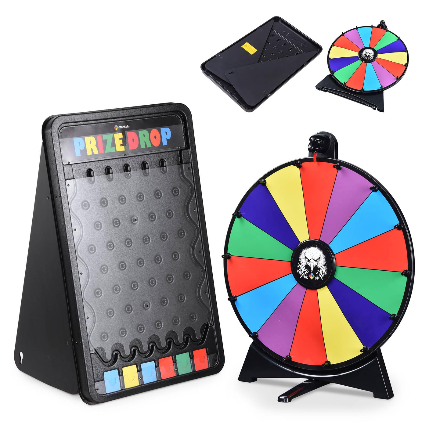 WinSpin 30" Prize Drop Board Foldable Stand Disk Drop Board Game Customizable 6 Slots with 10 Pucks for Carnival Tradeshow Party, (19"x30")