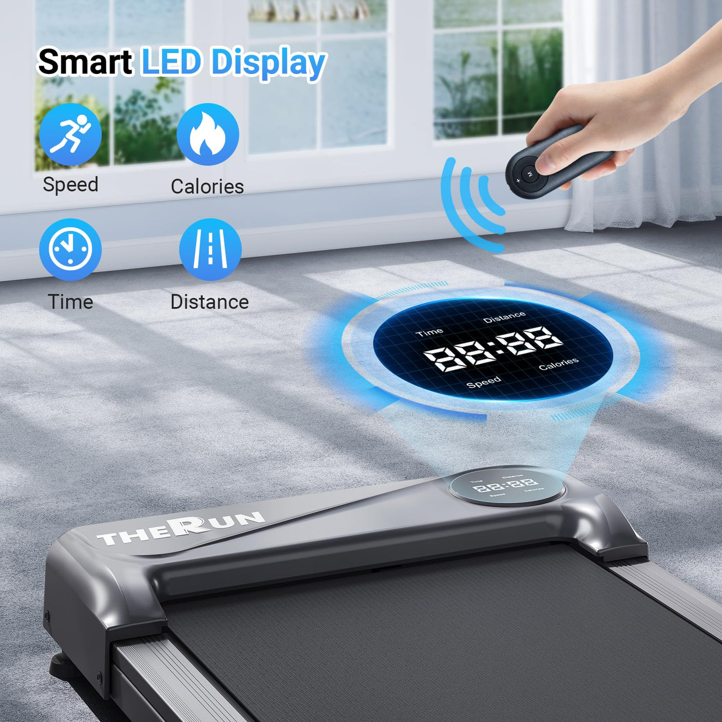 THERUN Walking Pad Treadmill Under Desk, Portable Mini Treadmill for Home/Office, Walking Pad Machine with 2.5HP and 265 lbs Weight Capacity Remote Control LED Display