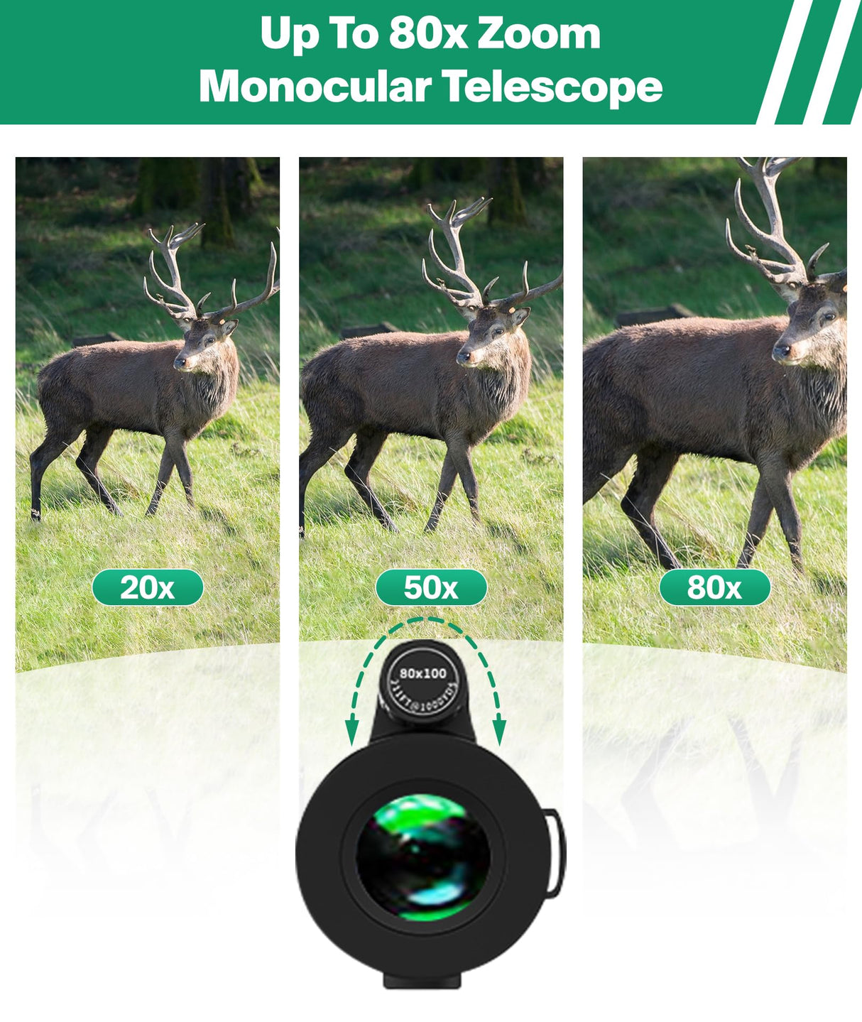Monocular Telescope 80x100 High Power with Smartphone Adapter Tripod,Larger Vision Monoculars for Adults with BAK4 Prism & FMC Lens, Suitable for Bird Watching Hunting Hiking Camping Wildlife-Black