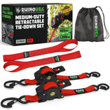 Rhino USA Retractable Ratchet Straps (4-Pack) - 1 Inch x 10 Feet (1,209lb Break Strength) - Heavy Duty Auto Self Retracting Tie Down Straps for Truck, Cargo Trailer, Motorcycle, Rad & More - Green