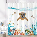 Fowocu Funny Cat Shower Curtain Set Teal Blue Sea Ocean Waterproof Fabric Shower Curtains with Animal Octopus Starfish Turtle Anchor Fish Nautical Bathroom Decor (Blue, 72''×72'')