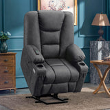 MCombo Power Lift Recliner Chair for Elderly, Lift Chair with Heat and Massage, USB Ports, Cup Holders, Faux Leather 7519 (Medium, Dark Brown)