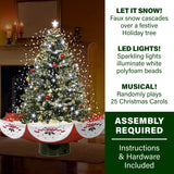 Fraser Hill Farm 29-in. Snowing Musical Christmas Tree with Warm White LED Lights, 25 Christmas Carols, Decorations, Star Topper, and Red Umbrella Base, Festive Xmas Decor for Foyer and Family Room