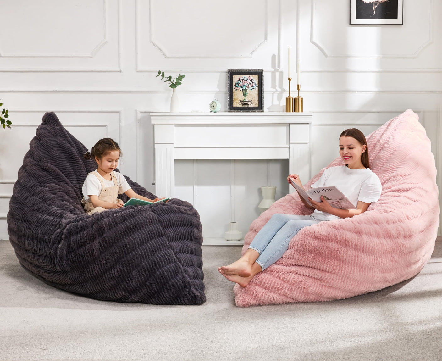 Hobestluk 3 in 1 Bean Bag Chair Giant Bean Bag Chairs Convertible Bean Bag Floor Cushion with Machine Washable Cover, Beanbag Chairs for Adult (Dark Grey)