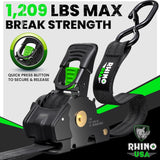 Rhino USA Retractable Ratchet Straps (4-Pack) - 1 Inch x 10 Feet (1,209lb Break Strength) - Heavy Duty Auto Self Retracting Tie Down Straps for Truck, Cargo Trailer, Motorcycle, Rad & More - Green