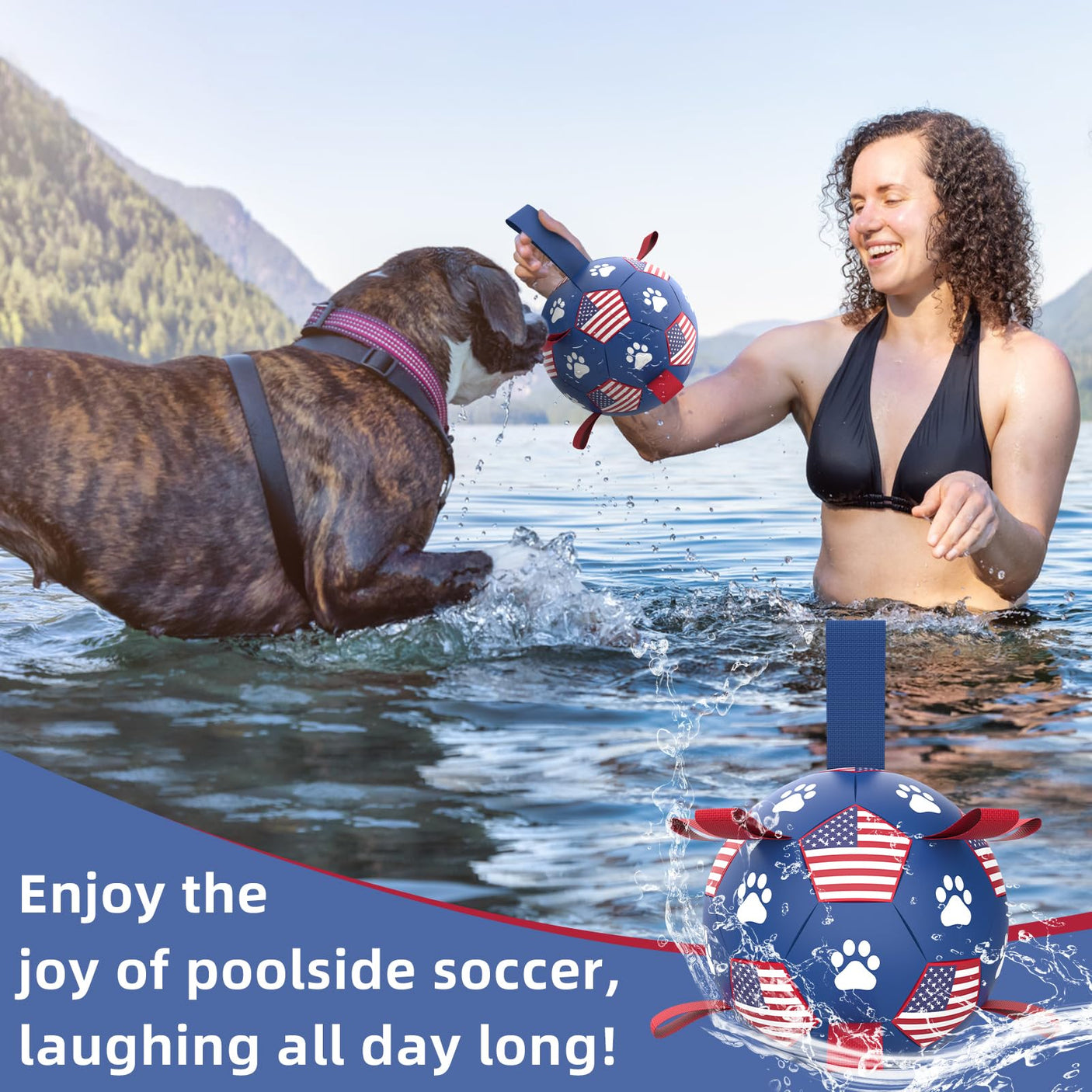 QDAN Premium Dog Toys Balls, Dog Soccer Ball with Straps, Dog Birthday Gifts, Herding Ball, Durable Balls for Small Medium Pet, Puppy Outdoor Toy, Pet Training Soccer Ball, World Cup Soccer (6 Inch)