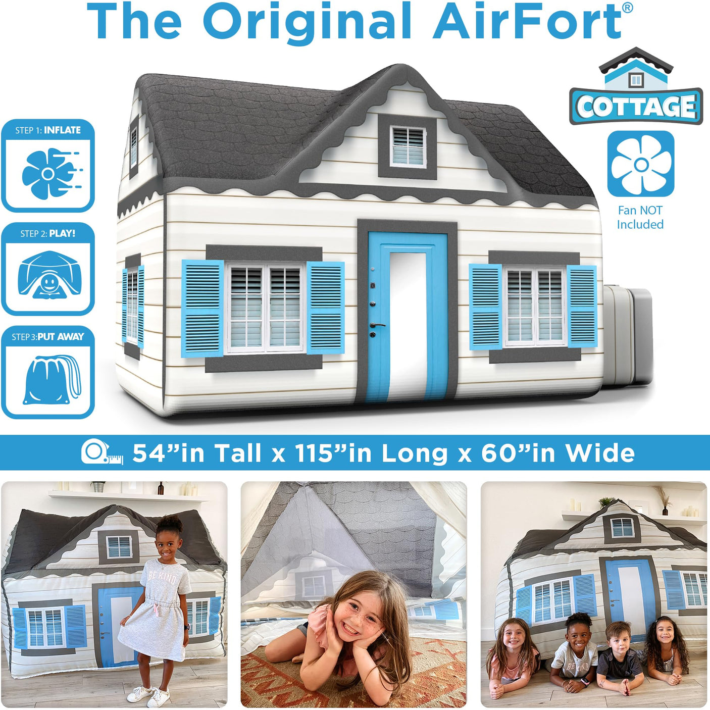 The Original Patented AirFort - Build A Fort in 30 Seconds, Inflatable Fort for Kids, Play Tent for 3-14 Years, A Playhouse Where Imagination Runs Wild, Fan not Included (Starry Night)