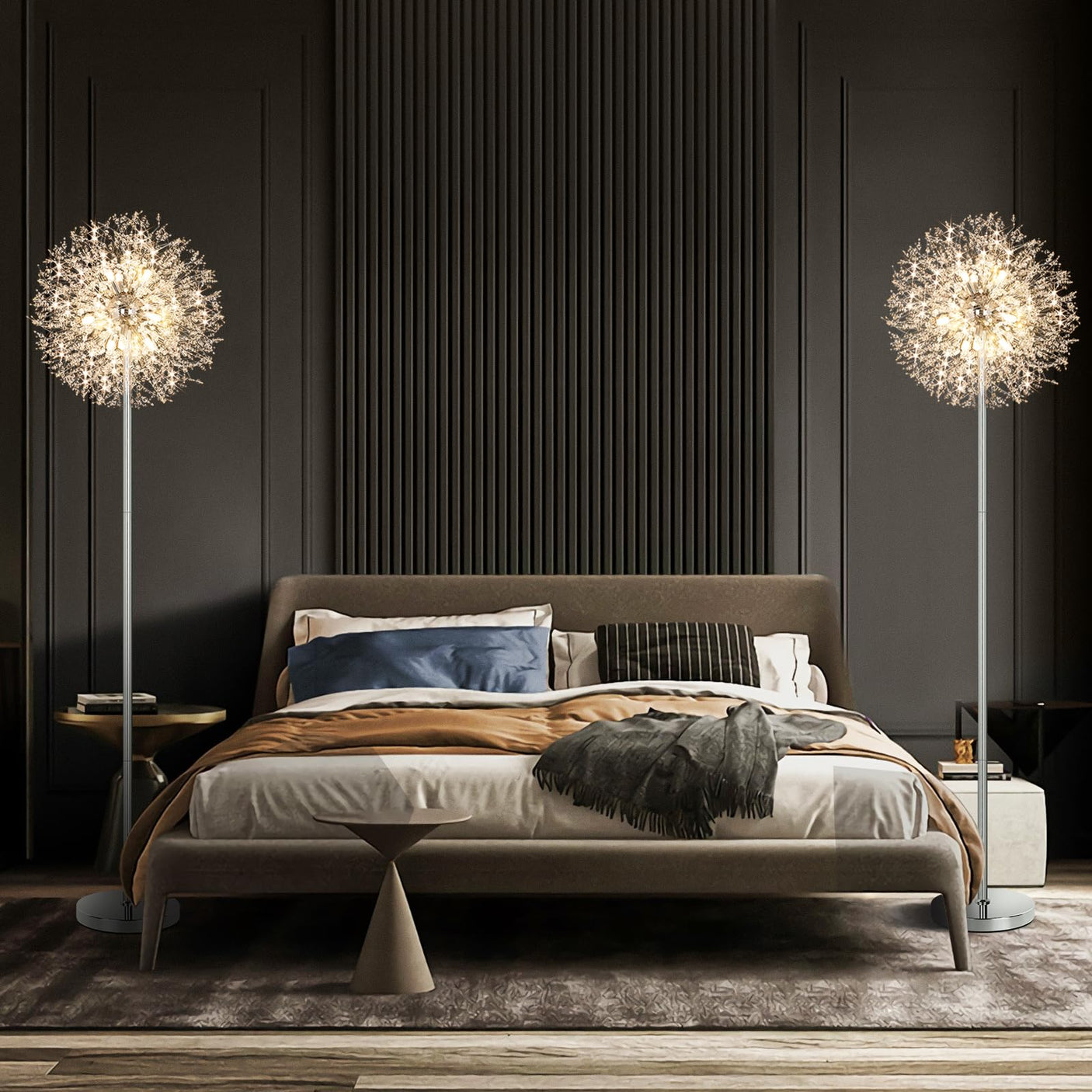 BesLowe 69'' Crystal Floor Lamp for Living Room, Modern Standing Lamp with 738PCS K9 Crystals, Tall Lamp Pole Light for Bedroom Office, Mid Century Gold Floor Lighting with 9 LED Bulbs, Antique Brass